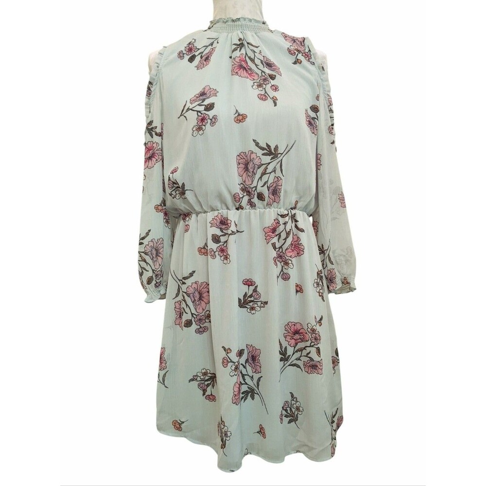 Signature Studio Midi Dress Mint Green Floral Peep Shoulder Lined Large